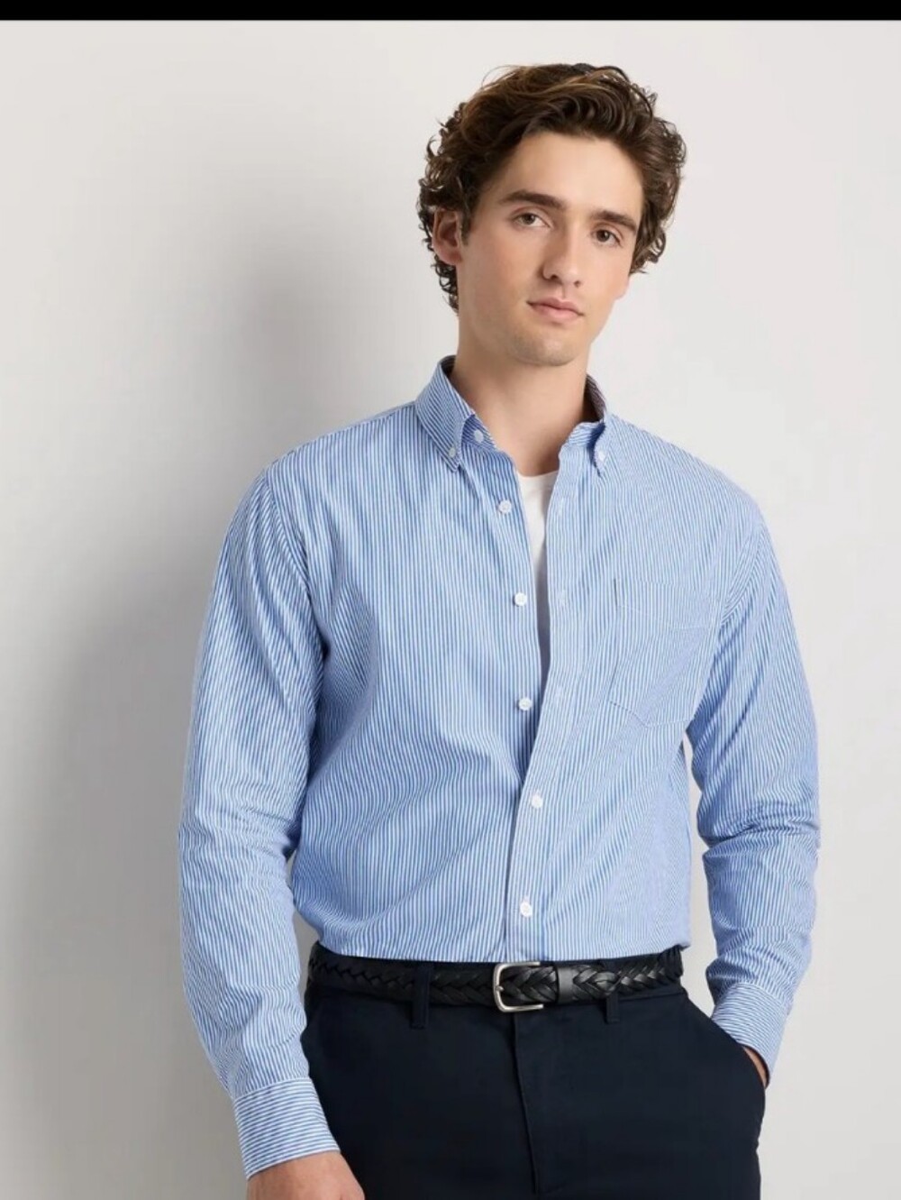 Quince Organic Cotton Stretch Blue & White Striped Button-Down Shirt - Size L